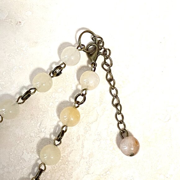Natural Yellow Aventurine Necklace, Bronze Slim Mushroom+Genuine Gemstone Choker - Picture 11 of 14